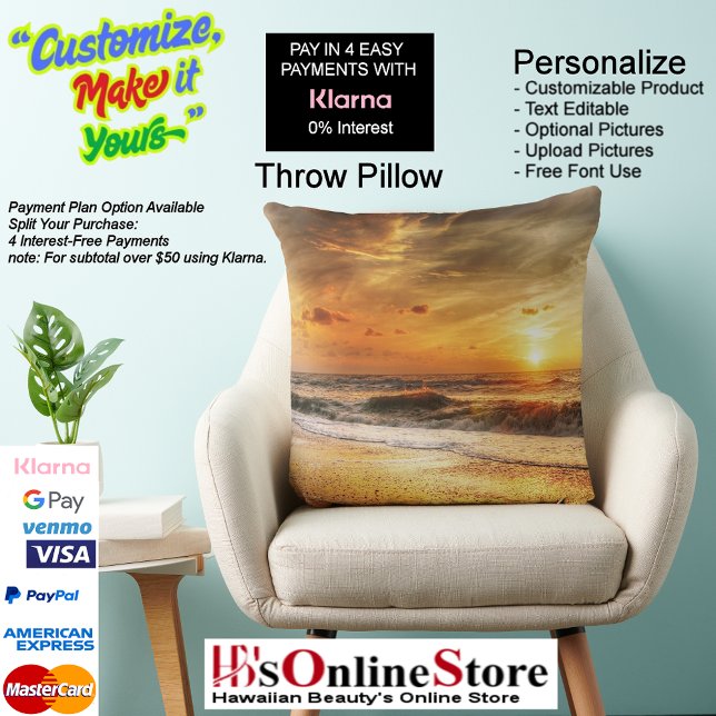 Coussin Coucher de soleil Plage Polyester Jeu d'oreiller 1 (Sunset Beach Square Polyester Large Pillow 18.)