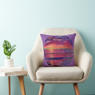 Coussin Coucher de soleil rouge Coucher de la mer Coucher
