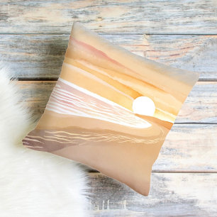 Coussin Coucher de soleil sur la plage aquarelle Beau ja