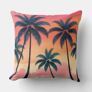 Coussin Coucher de soleil sur les palmiers tropicaux Cou