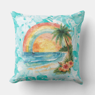 Coussin Coucher de soleil sur une plage tropicale avec fon