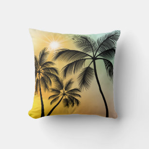Coussin Coucher de soleil tropical avec palmiers - Plage N