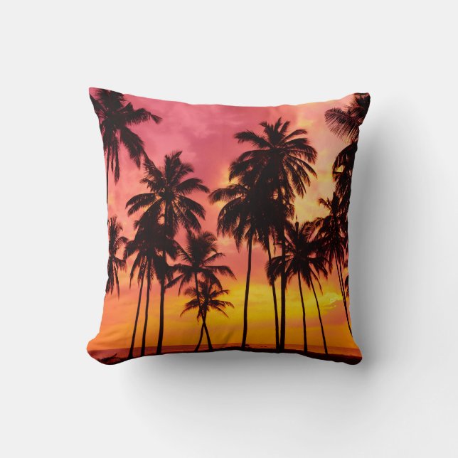 Coussin Coucher de soleil tropical : Silhouette de palme s (Recto)