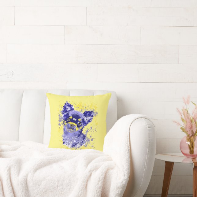 Coussin Couleur Abstrait bleu Chihuahua Jetée (Canapé)