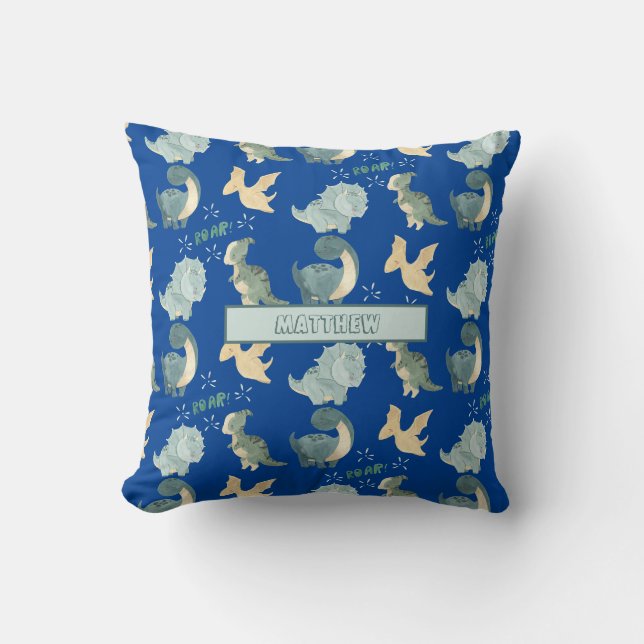 Coussin Couleur Aquarelle Bleue Dinosaure Motif Lisse Orei (Recto)