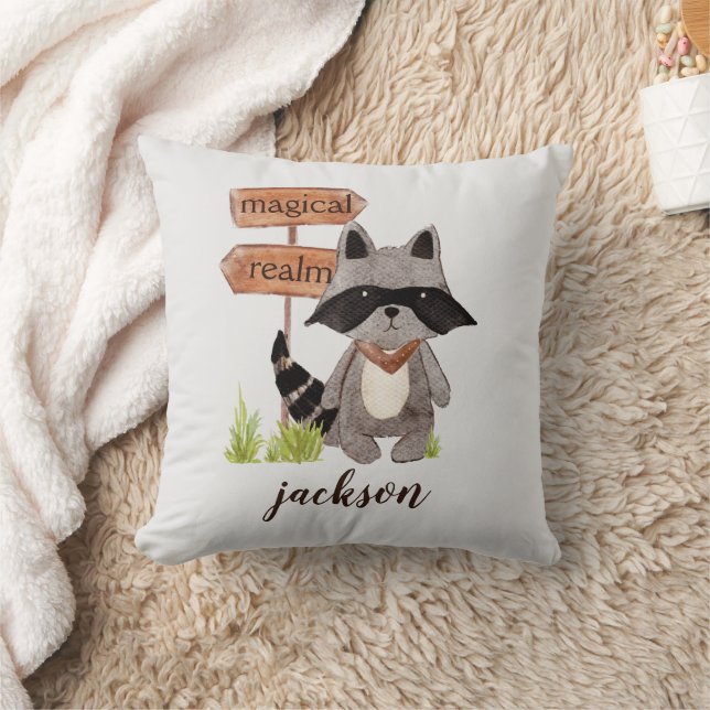 Coussin Couleur d'aquarelle Cute Raccoon Nom du texte pers (Couverture)