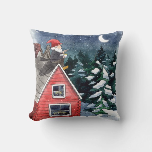 Coussin Couleur d'aquarelle scandinave Tomten Noël Gnome (Recto)