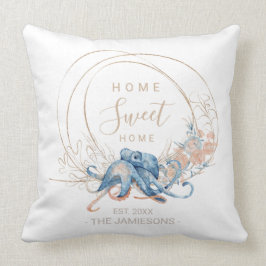 Coussin Couleur d'eau bleu de la maison côtière Octopus pe