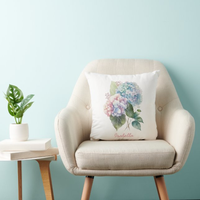 Coussin Couleur d'eau douce sur mesure Hydrangea Floral (Chaise)