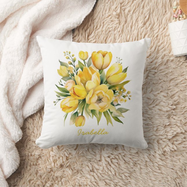 Coussin Couleur d'eau jolie teinte jaune Tulipe florale (Couverture)