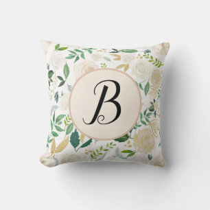 Coussin Couleur d'eau Monogramme vert Ivy Floral