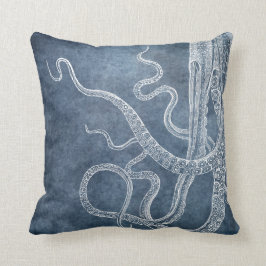 Coussin Couleur d'eau octopus bleu crémeux Vintage