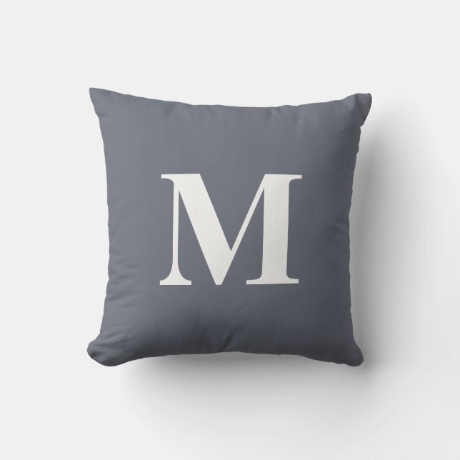Coussin Couleur modifiable bleu blanc Monogramme initial (Recto)