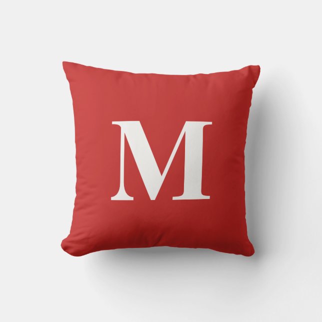 Coussin Couleur modifiable personnalisée Monogramme Rouge  (Recto)