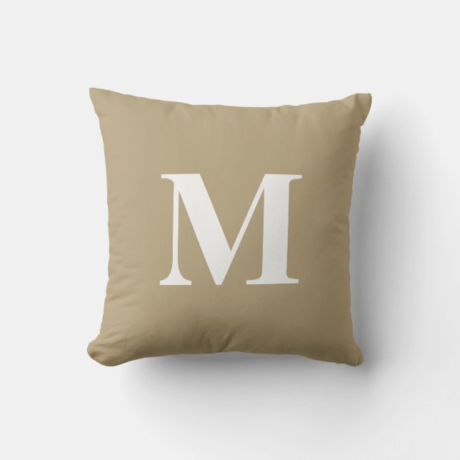 Coussin Couleur modifiée Tan or blanc Monogramme initial (Recto)