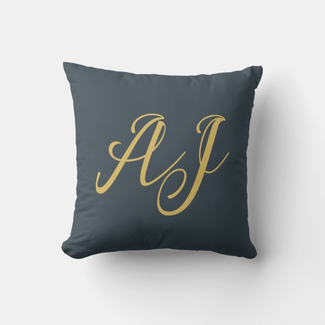 Coussin Couleur Or Charbon Monogramme Initial Professionne (Recto)