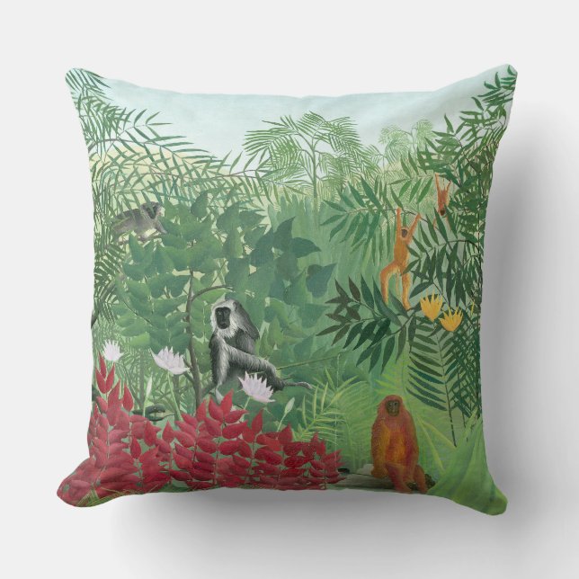 Coussin Couleur restaurée Henri Rousseau Monkey Jungle Art (Recto)