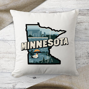 Coussin Couleur Rétro de l'État d'Accueil Minnesota 