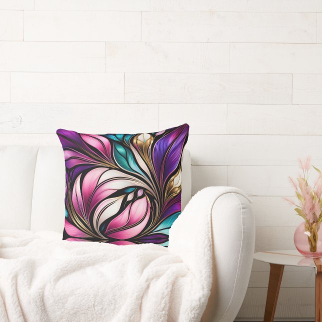 Coussin Couleur rose florale et feuille en verre (Canapé)