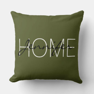 Coussin Couleur vert armée monogramme maison