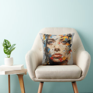 Coussin Couleurs Abstraites du visage féminin
