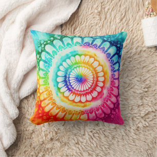 Coussin Couleurs Arc-en-Ciel Tie Dye Rétro Lumineuses