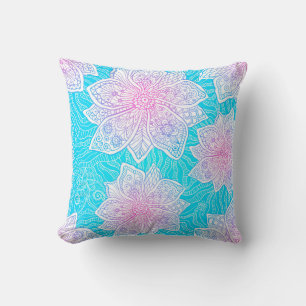 Coussin Couleurs bleues et roses ornementent fleurs transp