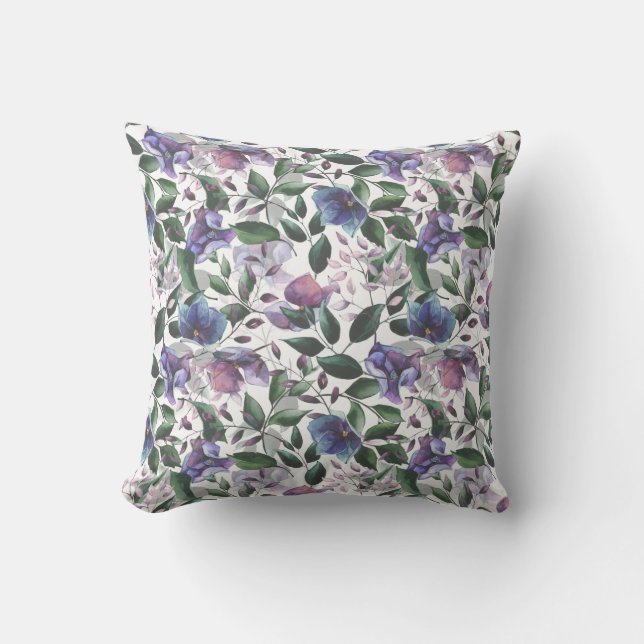 Coussin Couleurs Cool violet et bleu Floral (Recto)