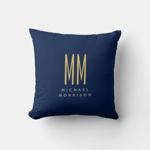 Coussin Couleurs d'or bleu Monogramme Lettres initiales No