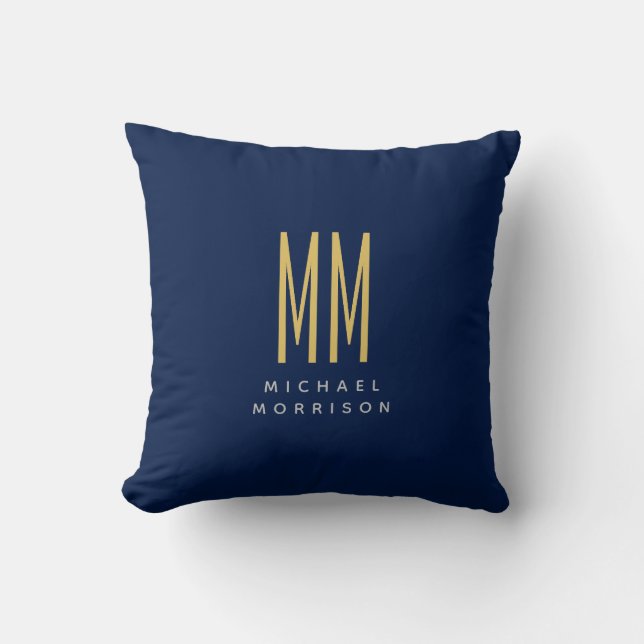 Coussin Couleurs d'or bleu Monogramme Lettres initiales No (Recto)