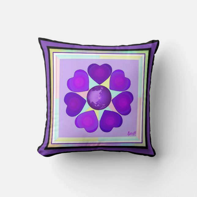 Coussin Couleurs pastel & coeurs violets battre (Recto)