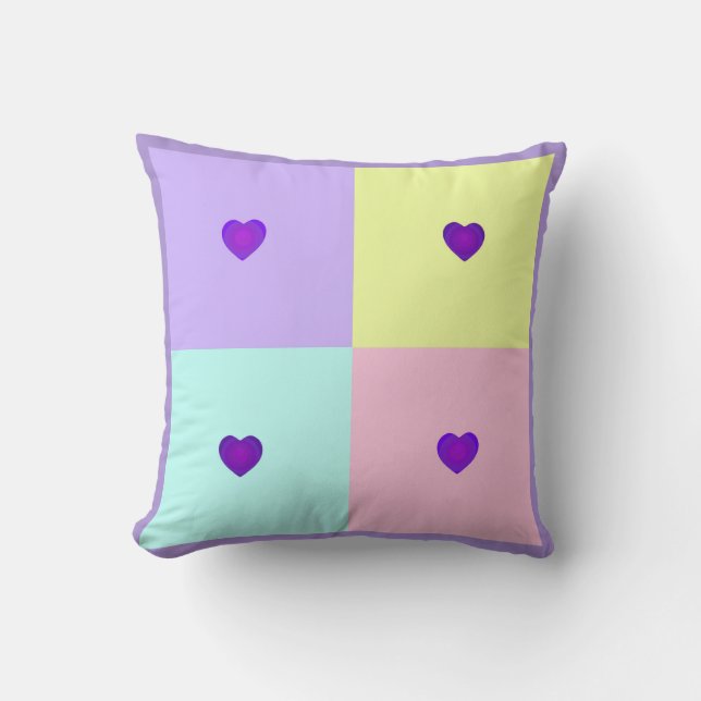 Coussin Couleurs pastel & coeurs violets battre (Recto)