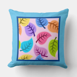 Coussin Couleurs printemps Feuilles et bleu ciel primaire