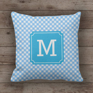 Coussin Country Chic Baby Blue En vichy Nom Monogramme