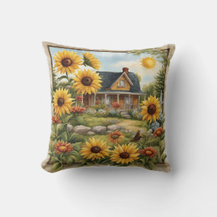 Coussin Country Farmhouse Dreamy Golden Sunflowers