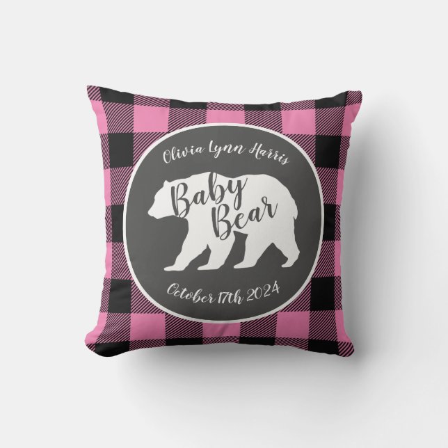 Coussin Country Mama ours Baby shower fille rose (Recto)