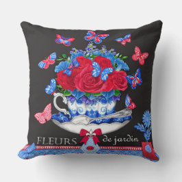 Coussin Coupe de porcelaine de fleur et fleurs Jeter l'ore