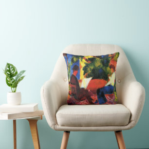 Coussin Couple à la table du jardin par August Macke