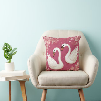 Coussin couple de cygne blanc
