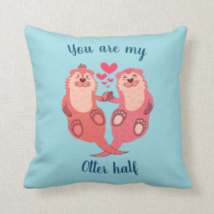 Coussin Couple de la journée Cute Otters Valentines Person