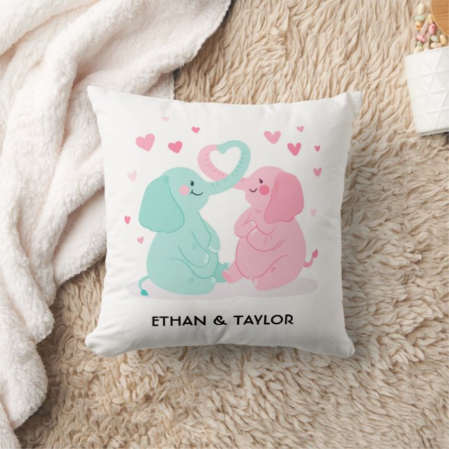 Coussin Couple d'éléphants mignons Saint-Valentin personna (Couverture)