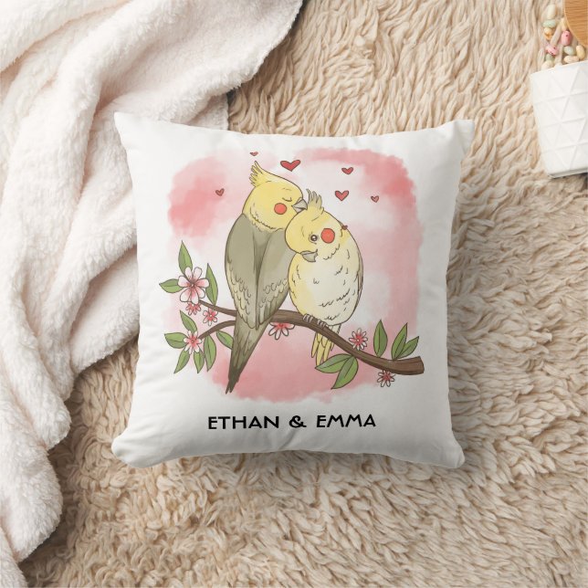Coussin Couple d'oiseaux mignons Saint-Valentin personnali (Couverture)