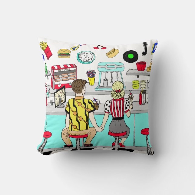 Coussin Couple Holding Hands au dîner dans les années 1950 (Recto)