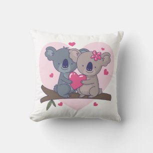 Coussin Couple Koala mignon avec Coeur Rouge