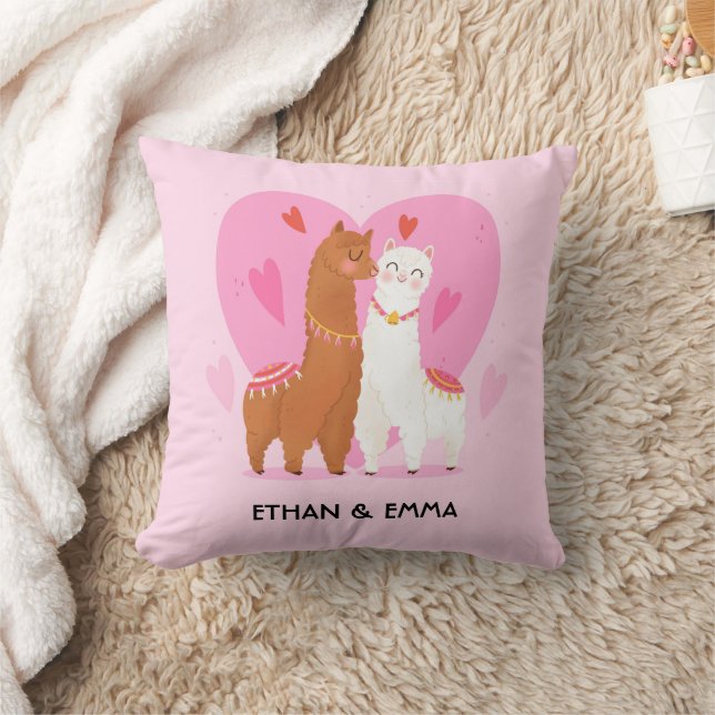 Coussin Couple lama mignon personnalisé pour la Saint-Vale (Couverture)