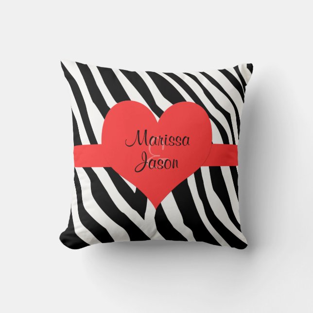 Coussin Couple Monogramme Zèbre Imprimer Coeur Jeter Oreil (Recto)