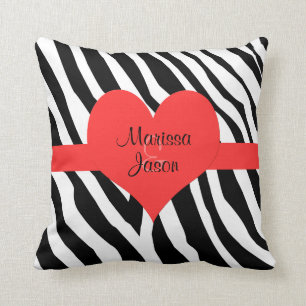 Coussin Couple Monogramme Zèbre Imprimer Coeur Jeter Oreil
