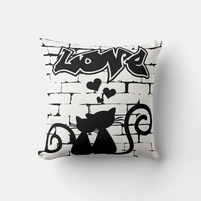 Coussin Couple of Kittens  in Love on Graffiti Wall (Recto)