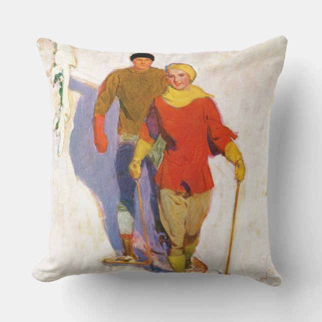 Coussin Couple portant des raquettes par McClelland Barcla (Recto)