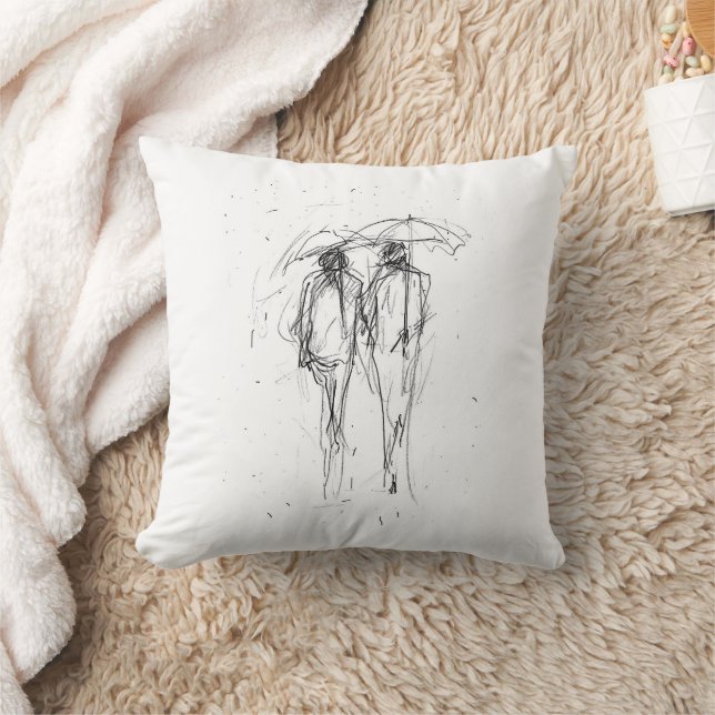 Coussin Couple romantique marche dans la pluie avec parapl (Couverture)